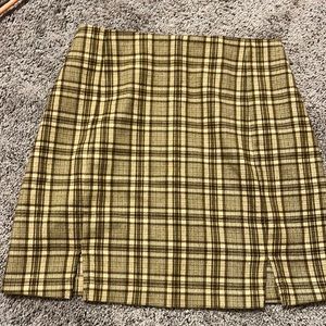 Plaid skirt double slit
